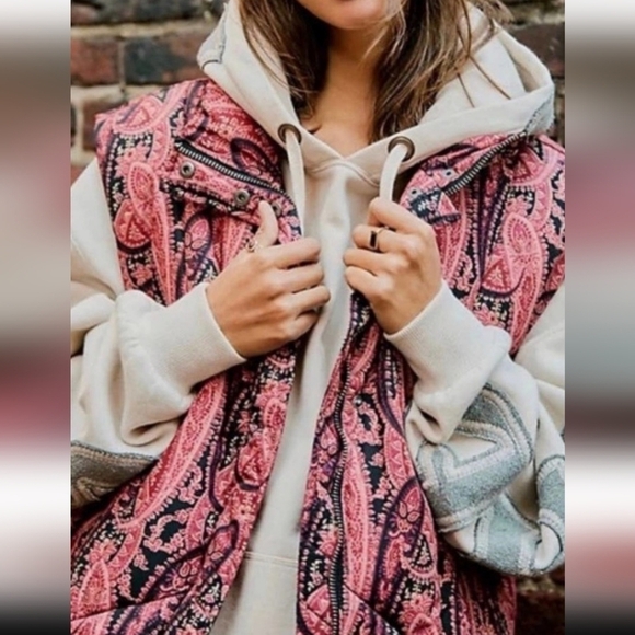 🆕 Free People Women’s Flora Paisley Puffer Vest Oversized Quilted Size Xs - Picture 7 of 7